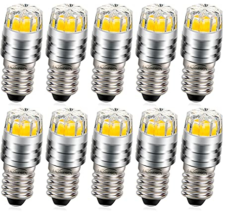Ruiandsion 10pcs 2W COB 6V E10 LED de mise à niveau de remplacement de l'ampoule pour lampes de poche torche phare Lampe frontale, 4300K blanc chaud