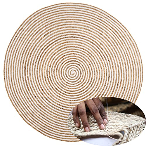 Handgewebter runder Jute Teppich 150 cm groß Rocio | Outdoor Teppiche Rund geflochten für Garten oder Balkon | Indoor im Wohnzimmer Kinderzimmer | Mediterrane Deko für Ihre Wohnung