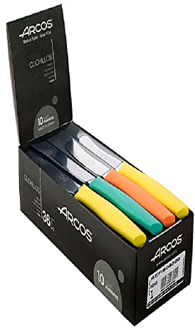 Arcos Serie Nova, Juego 36 pzas. Cuchillos Mantequilla, Hoja de Acero Inoxidable de 70 mm, Mango de Polipropileno en 3 colores
