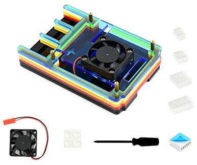 for Raspberry Pi 4 Case,Colorful Rainbow Acrylic Case Box with Cooling Fan,4 PCS Heatsinks, 1 PC Screwdriver, 1 PC Rubber Feet for Raspberry Pi 4 Model B