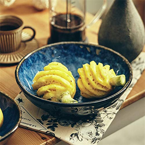 MKKSLR Grande Macedonia di Frutta Scodella da Portata Zuppa Ramen Tagliatella Scodella Creativa da tavola in Ceramica Irregolare Forno Microonde Sicuro Blu Mare (Dimensioni: 9,2 Pollici)
