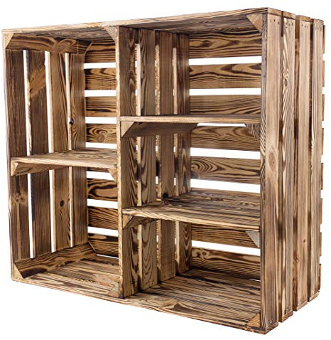 Obstkisten Online 1x GEFLAMMTE HOLZKISTE- 5 FÄCHER - NEU - 77x68x35cm - großes Holzregal für Pflanzen, Geschirr, Kleidung, Spiele und vieles mehr