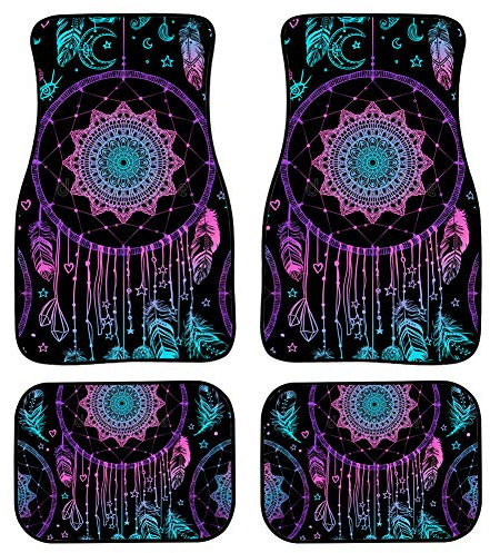 Woisttop Dream Catcher Weiche Gummi-Auto-Fußmatten Teppich, Schwarz, 4 Stück, rutschfeste Auto-Bodenauskleidung für vorne und hinten, Auto-Zubehör, Auto-Matten für Frauen bei jedem Wetter