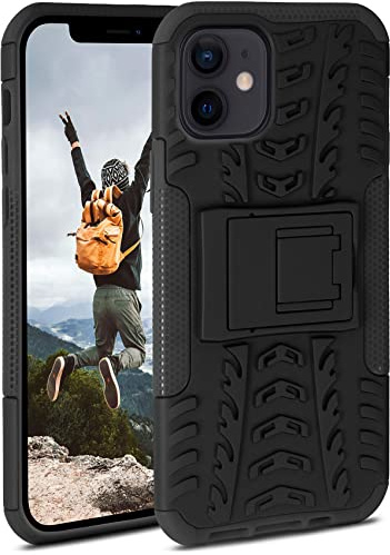 ONEFLOW Tank Case für iPhone 12/12 Pro Hülle Outdoor, stabile Panzerhülle mit Kamera und Display Schutz, sichere Handyhülle, TPU Handy Schutzhülle mit Ständer, Schwarz