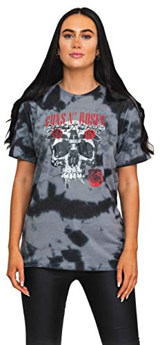 Guns N Roses T Shirt Flower Skull Band Logo Official Unisex Dip Dye L Black