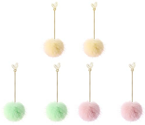 Holibanna 3 Pairs Pelzigen Ball Ohrringe Pom Pom Ohrringe Set Nette Winter Schmuck Baumeln Ohrringe Valentines für Frauen Mädchen Rosa Gelb Grün