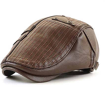 Ueither Herren Verstellbare Schiebermütze PU Leder Flatcap Newsboy Cap Schirmmütze (Leichter Kaffee)