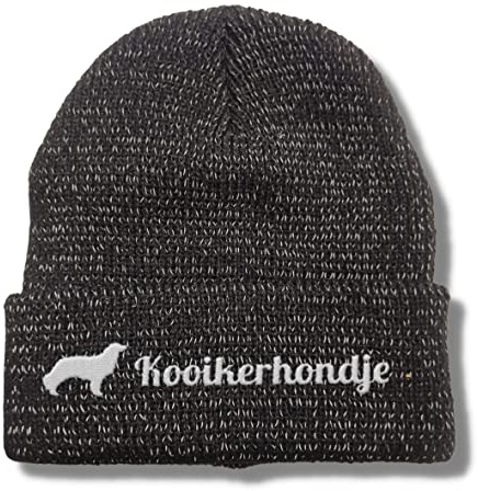 siviwonder Beanie wintermütze schwarz Kooikerhondje reflektierende Mütze Stickerei Hund Winter Strickmütze Reflex Beanie warm Sichtbarkeit bei dämmerung und Nacht für gassi joggen