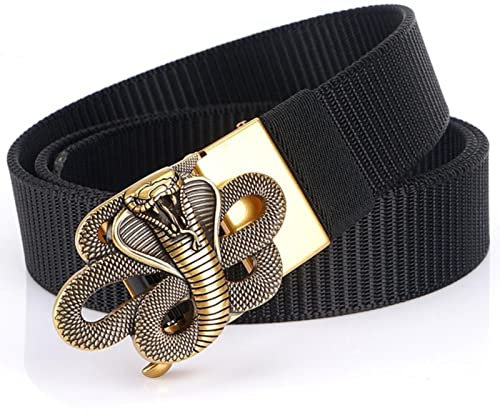 HONGCANG Schlange Designer Nylon Gürtel Damen Herren Metall Automatische Schnalle Multifunktionsgürtel Military Retro Gürtel-Schwarze Goldschnalle,120CM