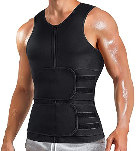 XJWJD Herren Neopren Waist Trainer Sauna West Mit 1 Bauchweggürtel Sauna Effekt Schwitzweste Shapewear Sweat Männer Fitness Korsett Herren Schweißweste (Color : Black, Size : 4XL)