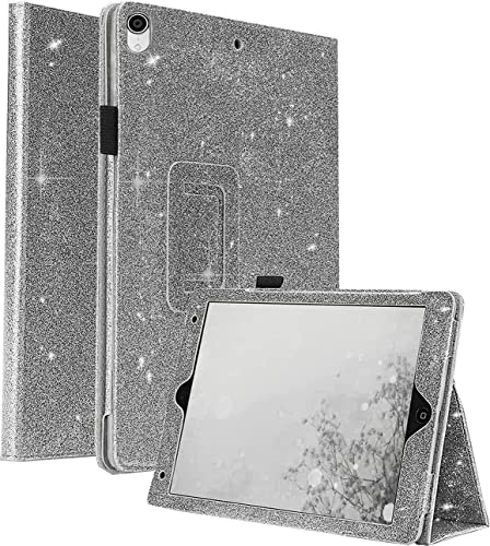 Custodia intelligente con supporto per iPad 2020/2021 con glitter di 7a/8a/9a generazione da 10,2 pollici, con funzione di accensione e spegnimento automatico, cover posteriore trasparente in