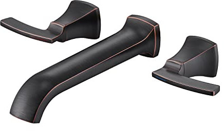 Qinkell Robinet de baignoire romain mitigeur robinet salle de bain à fixation murale haut débit long bec long en bronze huilé avec 2 poignées