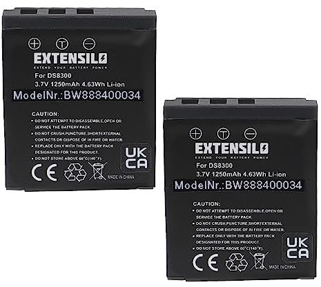 EXTENSILO 2x Replacement Battery compatible with Hitachi HDC831E Camera DSLR (1250 mAh, 3.7 V, Li-ion)