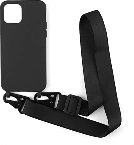 2NDSPRlNG Handykette Schutzhülle kompatibel mit iPhone 12/12 Pro 6.1 Handyhülle mit Band,Halsband Lanyard Silikonhülle Soft Silikon Case,Schwarz