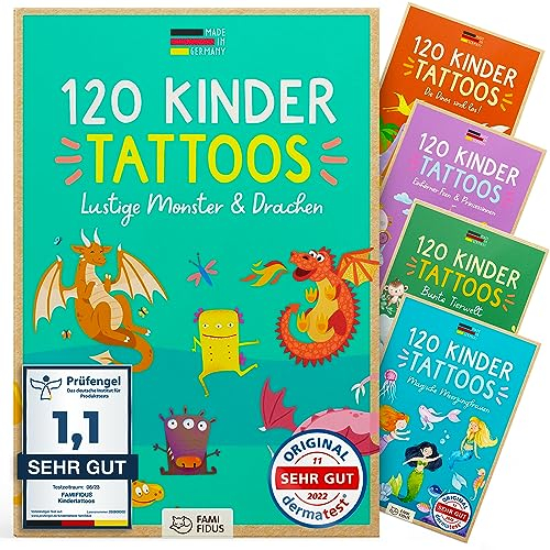 Famifidus 120 hautfreundliche Kinder Tattoos I I Dermatologisch SEHR GUT I Kindertattoos MADE IN GERMANY I Tattoo Kinder I Unsere Tattoos für Kinder