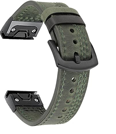 BCMCBV Sport-Leder-Armband für Garmin Fenix 6X 6 Pro 5X 5 Plus 3 HR 935 945 22 26 mm EasyFit Schnellverschluss Smart Armband, 26mm Fenix 3 HR 5X, Achat
