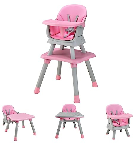 LIFEZEAL 6 in 1 Baby Hochstuhl, Kinderhochstuhl mit Abnehmbarem Tablett & Sitzkissen, Babystuhl mit Sicherheitsgurte & Fußstütze, Baby Essstuhl Babyhochsitz für 6-36 Monate