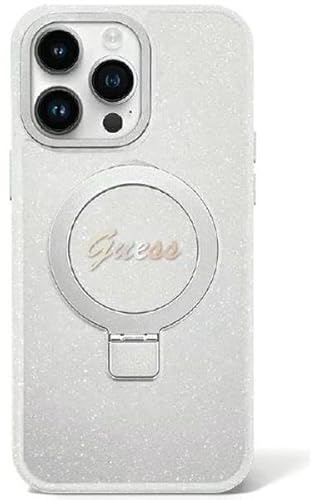 CG MOBILE Guess GUHMP15MHRSGSD Hülle für iPhone 15 Plus 6.7'' transparent hardcase Ring Stand Script Glitter
