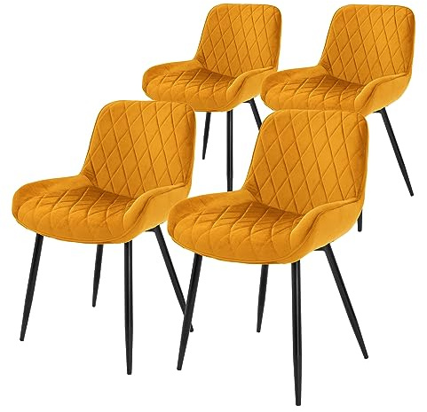 ML-Design 4er Set Esszimmerstühle, Senfgelb, Sitzfläche aus Samt, Stahlgestell, Esszimmerstuhl mit Rücken- und Armlehnen, Küchenstühle Küchenstuhl Wohnzimmerstühle Wohnzimmerstuhl Polsterstuhl Stühle