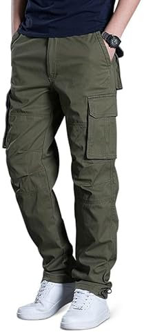 Aotorr Pantalon Cargo Polaire Elastique Homme avec Multipoches pour Hiver Pantalon Grande Taille en Coton pour Homme Vert L
