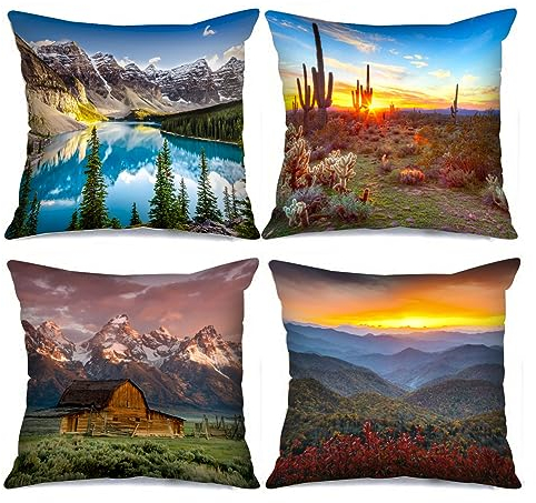 Tucocoo Landschafts-Kissenbezüge, 45 x 45 cm, 4er-Set, Berg-Naturlandschaft, dekorative Kissenbezüge, Arizona, Wüste, Saguaro, Moderne Dekoration, Heimdekorationen für Couch, Bett, Terrasse, Sofa