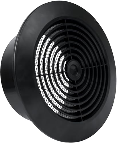 Vent Systems Rejilla de techo desmontable de 5 pulgadas, color negro, plástico, rejilla de ventilación redonda, cubierta de parrilla, pantalla de nailon, rejillas de ventilación de HVAC para baño,