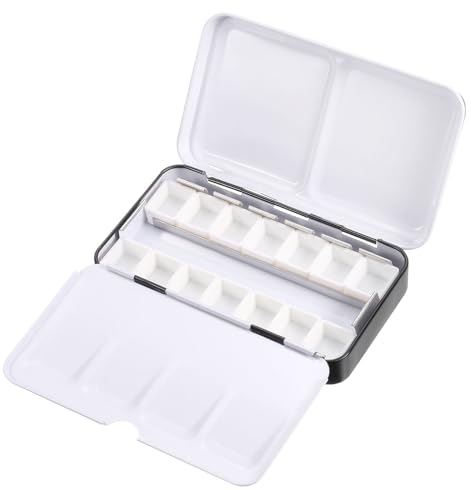 PATIKIL Palettes de Peinture Vide Boîte en Métal Avec 14 Demi-Godets Pour Aquarelle Étui de Peinture Avec Couvercle Pour Les Déplacements Peinture à L'Huile Noir 14 Compartiments