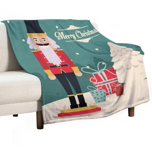Weihnachts-Nussknacker-Baum-Flanell-Fleece-Überwurfdecke, 127 x 152 cm, weiche Decke für Couch, gemütlich, warm, leicht