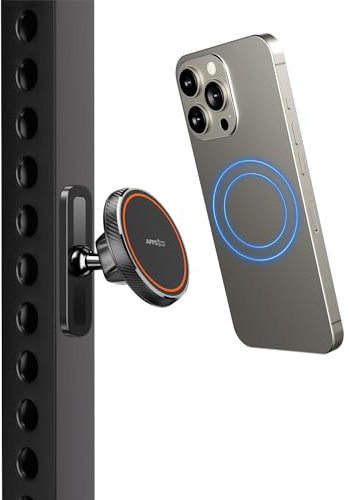 APPS2Car Magnetische Handyhalterung für Fitnessstudio, Basis aus Legierung und Kugelgelenk, Befestigung an Metalloberflächen, doppelte magnetische Handyhalterung für MagSafe iPhone 12–16 Serie