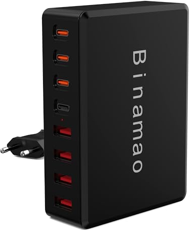 Binamao USB C Ladegerät, 100W USB C Netzteil 8 Port USB Ladegerät Mehrfach 【4 USB-A+4 Type C】 USB Ladestation, USB Schnellladegerät für iPhone 15 14 Pro Max 13, iPad,Samsung Galaxy S23, Huawei, Handys
