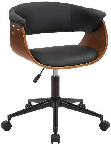 CLP Chaise de Bureau Bruce Cuir synthétique I Chaise pivotante réglable en Hauteur I Chaise de Bureau avec Cadre en Bois courbé, Couleur:Noyer/Noir