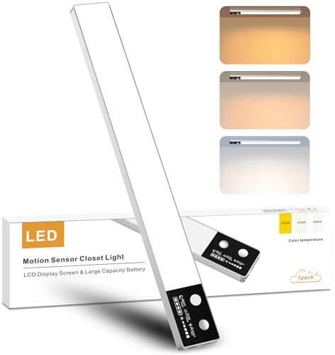 BOOTEEK Luz Armario Sensor Movimiento, 40CM 3000K-6500K Regulable Luz LED Cocina Bajo Mueble, Recargable Lampara LED Adhesiva para Gabinete, Cocina, Pasillo, Escalera, Sótano, Garaje