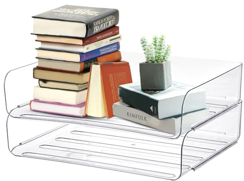 suaywo 2 Stöckige Transparent Schreibtisch Ablagefächer Plastik Stapelbar Dokumentenablage a4 Quer Briefablage für Zuhause, Schule, Büro