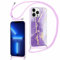 ZhuoFan Handykette für iPhone 11 Pro Hülle mit Band, Aesthetic Lila Marmor Muster Verstellbarer Halskette Handyhülle mit Kordel zum umhängen Silikon Stoßfest Schutzhülle mit Kette, 13