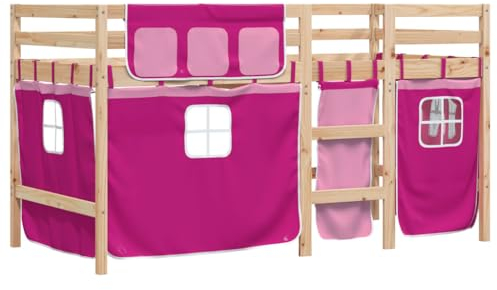 vidaXL Cama Alta para niños con Cortinas Madera Pino Rosa 90x190 cm, Cama Alta, Cama Nido Individual, Cama litera Individual, Cama Nido