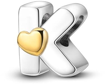 LIGHTDOG Frauen 925 Sterling Silber Charms 26 K Herz Buchstaben Bead Anhänger für Armbänder Charms kompatibel mit Europäischen Armbänder für Frauen Fit Pandora Anhängers Charm Ciondolo Letter