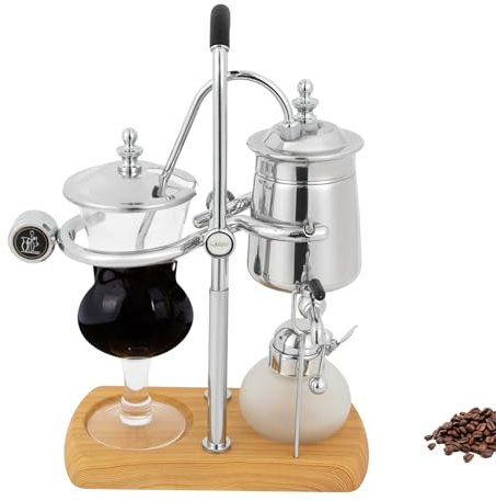 Siphon Balance Kaffeemaschine, Siphon Kaffeemaschine Set, Vakuum-Kaffeebereiter, Naturholzsockel und Deckelknauf,Glas-Vakuum-Kaffeemaschine, Extraktionswerkzeuge für Handgebrühten Kaffee (Silber)