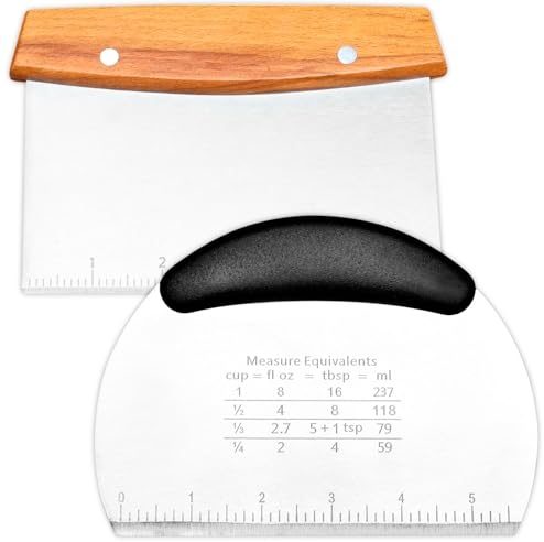 2Pcs Dough Cutter and Scraper 16CM Food Grade Stainless Steel Dough Cutter with Wooden Handle, Bench Scraper, Pastry Scraper Kitchen Scraper for Pizza, Bread, Pastry, Cake Dough Baking Shaping