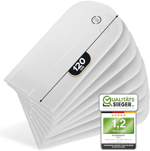 FiRiO® 8 x Premium Kleidersäcke mottensicher, atmungsaktiv & wasserfest - Transparente Kleiderhülle für Anzug, Hemd & Co - Kleidersäcke mit Reißverschluss - Kleiderschutzhüllen - Größe: 120x60cm