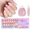 BeauFairy French Tip False Nails 150 PCS, 15 Sizes Press on Soft Gel Fake Nails, Full Cover French Ballerina Nail Tips Fake Nails, Fake Nail Tips Extension, 022