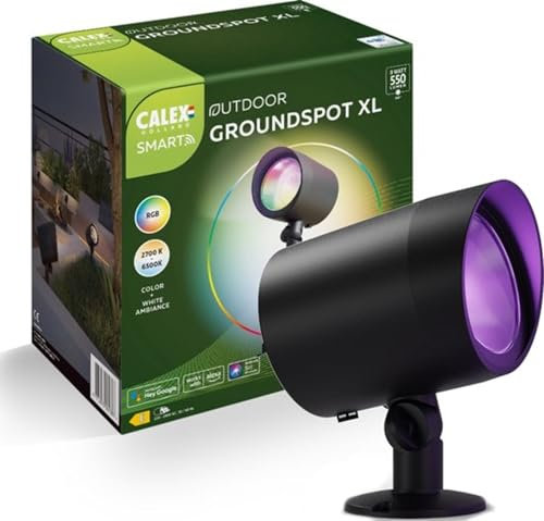 CALEX Smart Outdoor LED XL Bodenstrahler 9W, Wasserdicht, Intelligente Gartenbeleuchtung mit Erdspieß, RGB und Warmweißes Licht, Schwarz