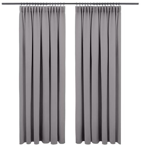Blumtal Verdunklungsvorhänge Kräuselband 140x265 cm im 2er Set - Oeko-TEX zertifizierte Vorhänge Blickdicht - Thermovorhang Hitzeschutz - waschbare Vorhänge mit Kräuselband für Schiene in Dunkelgrau