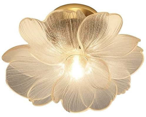 SWEMOPP Plafonnier à Fleurs en Verre Luminaires de Plafond de Couloir à Montage Semi-encastré Grande Salle de Bain dorée à proximité du plafonnier Plafonnier de Cuisine à pétales Floraux pour entrée,