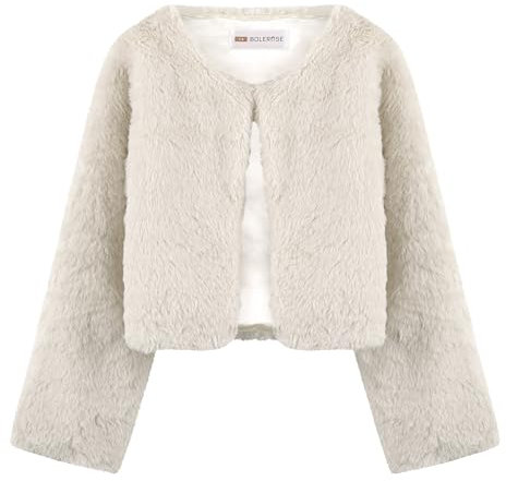 Bolerose Ragazze Avvolgente Peli Sintetici Bambini Bambini Bolero Coprispalla Giacca Cappotto (Beige, 5-6 Anni)