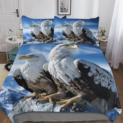 PAZZK Adler Bettbezüge Mikrofaser Angenehme Bettwäsche 2 teilig - Weich & Bügelfrei Bettbezüge Mit Reißverschluss - Bettdeckenbezug Set Mit Kissenbezüge Single (135x200cm)