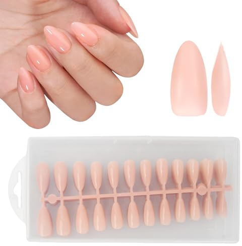 240 Pièces Faux Ongles, Capsule Ongle Amande Court 10 Tailles, Couverture Complète Rose Nu Artificiel Press on Nails, Pré-Colorés Pose Ongles pour Manucures à Domicile et Salons De Manucure