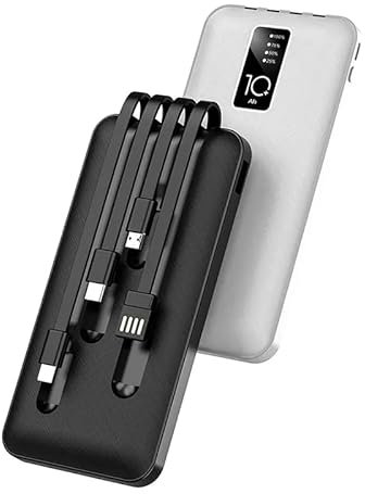 Batterie Externe Blanche 20000mAh avec 4 Câbles Intégrés Batterie Portable USB C Mince Power Bank avec 6 Sorties et 3 Entrées