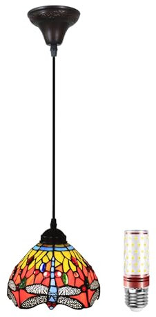 Uziqueif Tiffany Pendelleuchte, Esstisch Lampen Hängend, 8 Zoll Glas Hängelampe, Pendelleuchten für küche Wohnzimmer Schlafzimmer, Höhenverstellbar, Libelle Pendant Light, Blue Dragonfly
