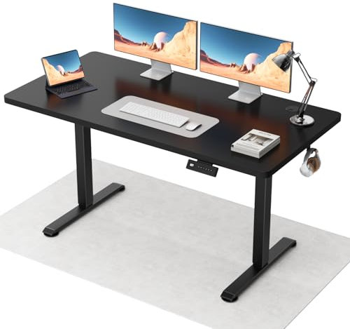 Flamaker Höhenverstellbarer Schreibtisch Ganze Tischplatte 110 x 53 cm Elektrischer Schreibtisch Höhenverstellbar für Steh-Sitz, Computertisch mit Memory-Funktion,Standing Desk,Schwarz