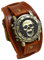 JewelryWe Herrenuhr Totenkopf Echtleder Uhr: Vintage Steampunk Gold Gothic Schädel Armbanduhr Herren Braun Breit Lederarmband Biker Sport Lässige Uhr für Männer Halloween Party